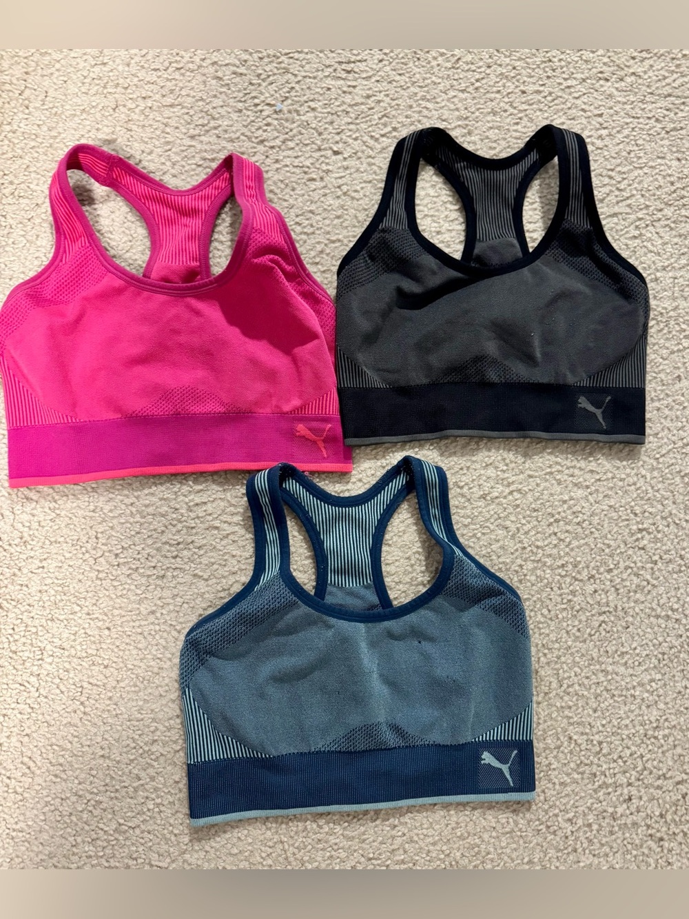 Puma Racerback Sports Bras Trio – Hot Pink, Black & Navy